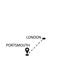 Map showing the distance from London to ²